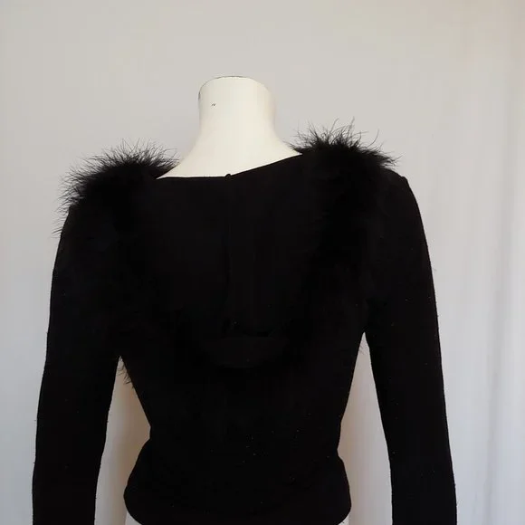 Black and gold fleck zip sweater hoodie with boa trimmed hood - Picture 3 of 11